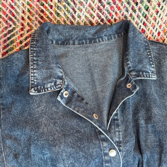 Acid Washed Denim Button-Up Midi Dress with Belt - XL - Picture 2 of 15